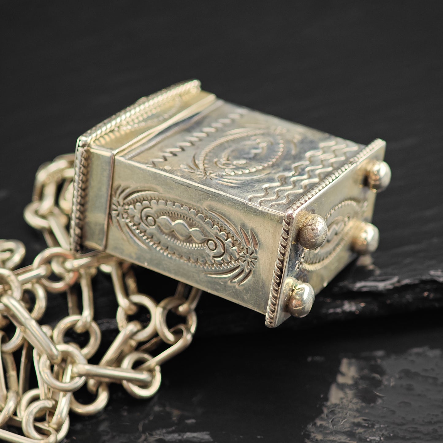 Ben Begay Trinket Box, Stamped Sterling Silver, Feather Necklace N1630