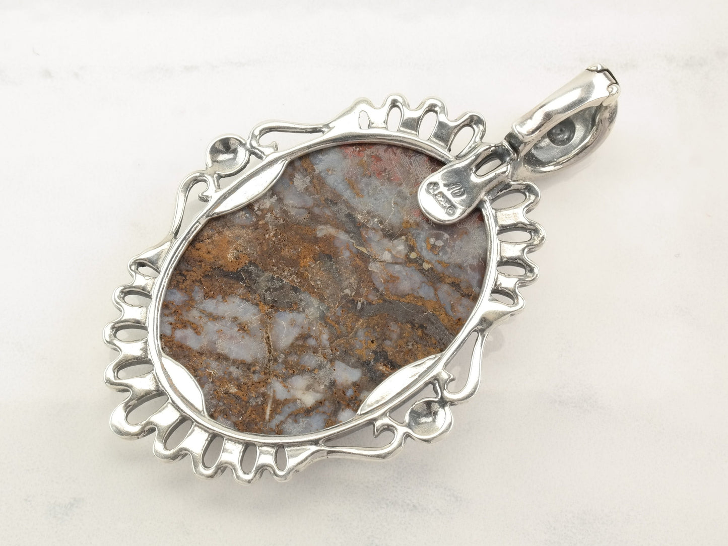 Vintage Relios Agate Floral Sterling Silver Pendant