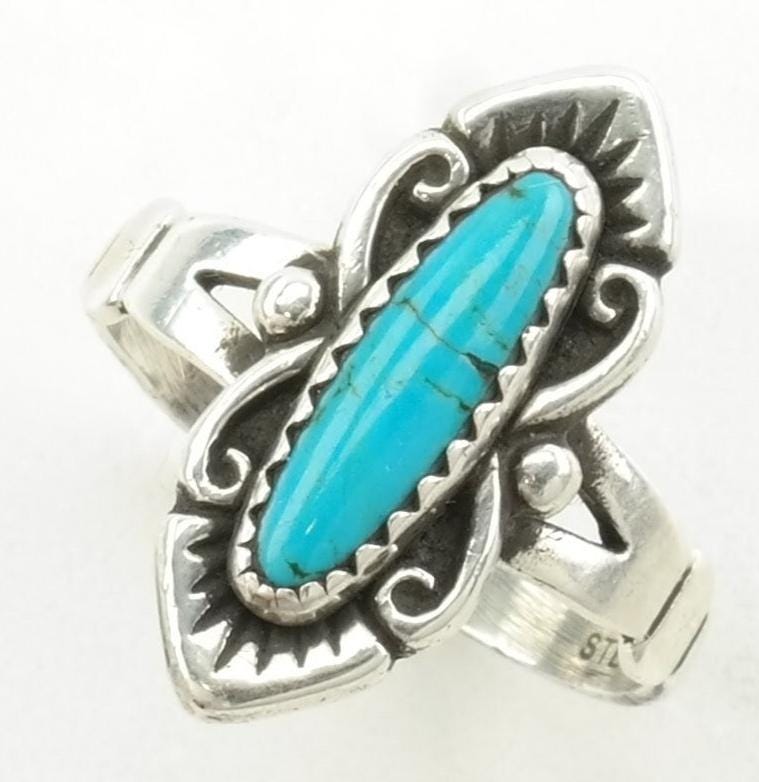 Vintage Sterling Silver Ring Turquoise Blue Size 7