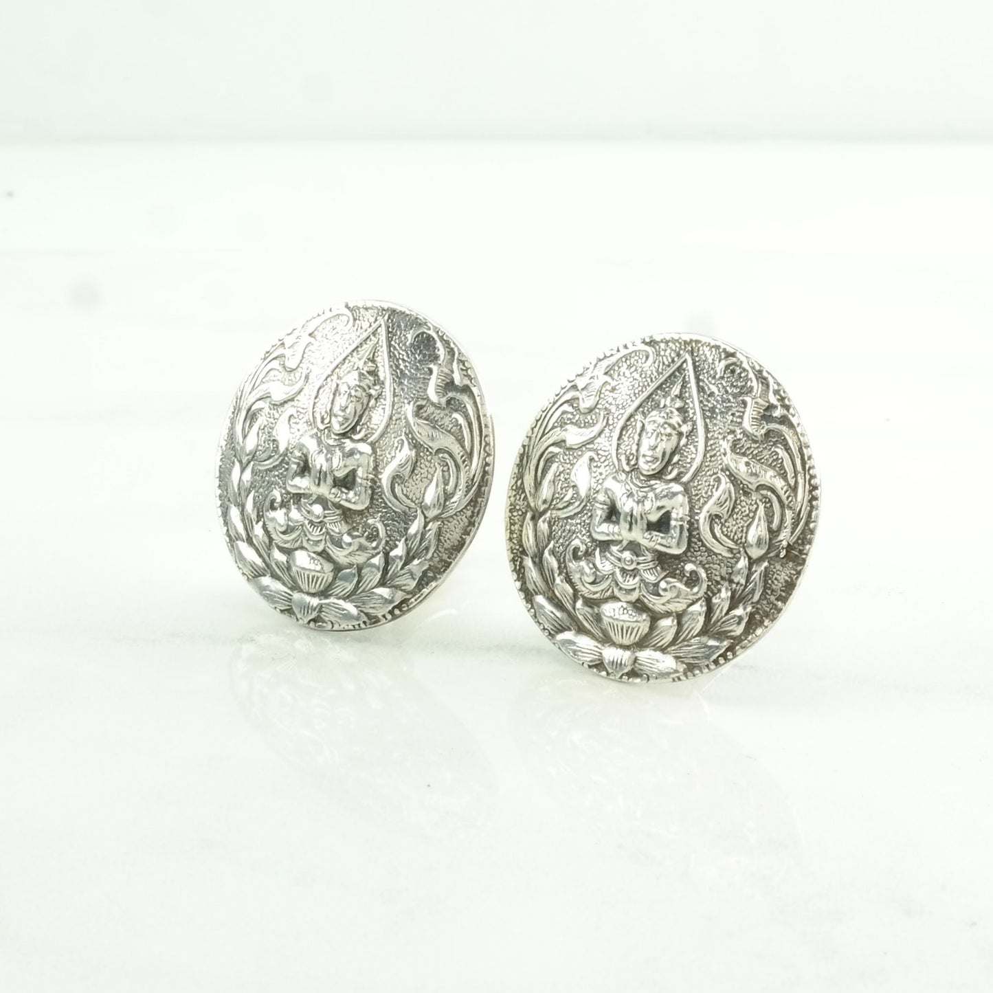 Vintage Sterling Silver Clip on Earrings Siam, God Ethnic