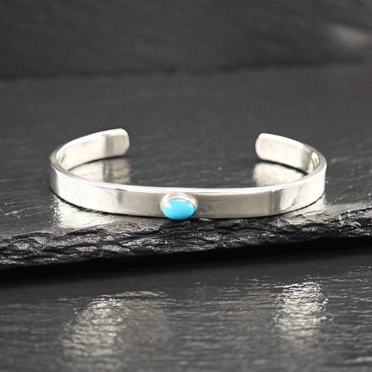 Navajo, Native American Minimalist Turquoise Cuff Bracelet Sterling Silver Stackable