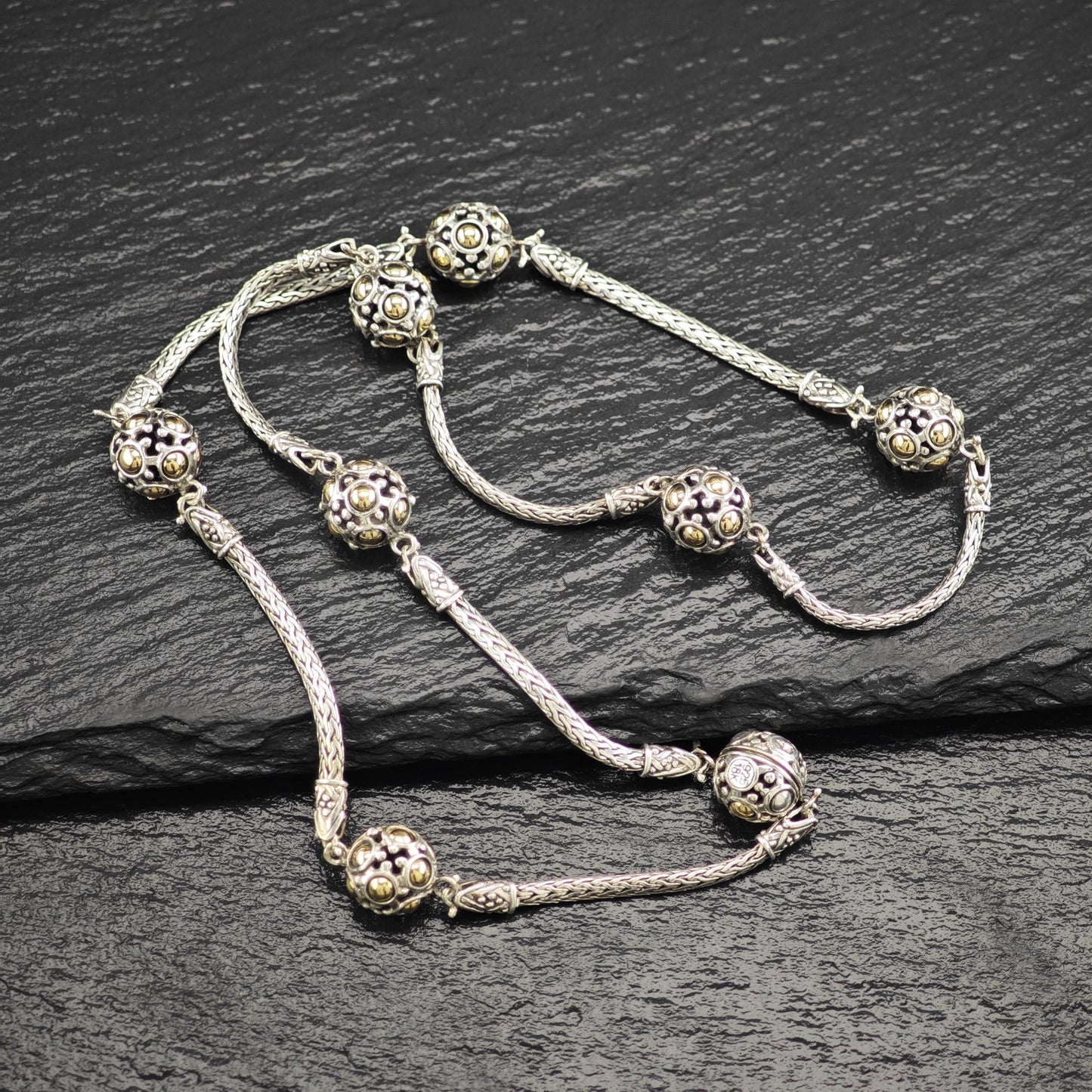 Vintage John Hardy 18k Gold Sterling Silver Ball Station Necklace Jaisalmer Design N2583