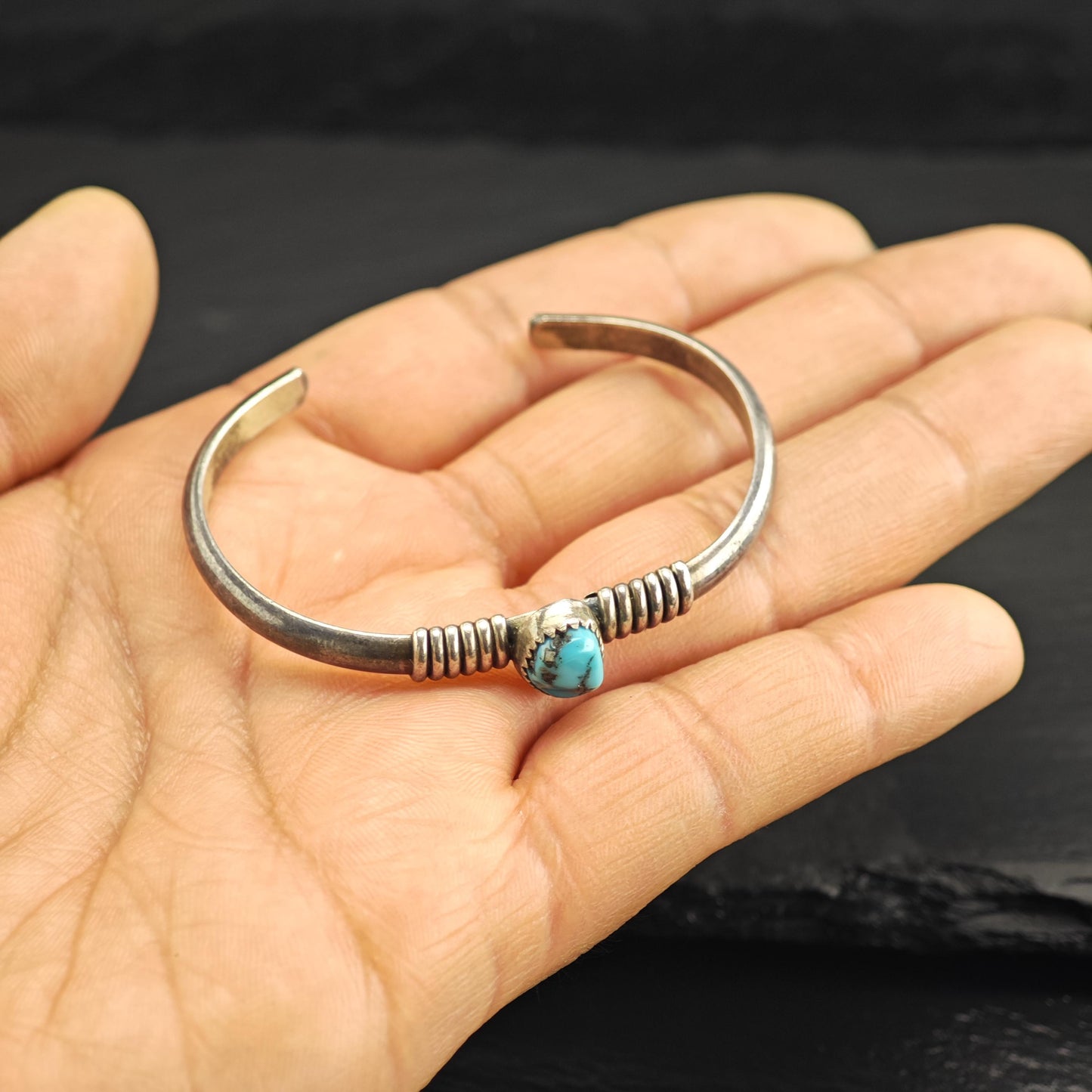 Vintage Navajo, Turquoise Wire Wrap Sterling Silver Cuff Child Sz 5 1/4" BR3121