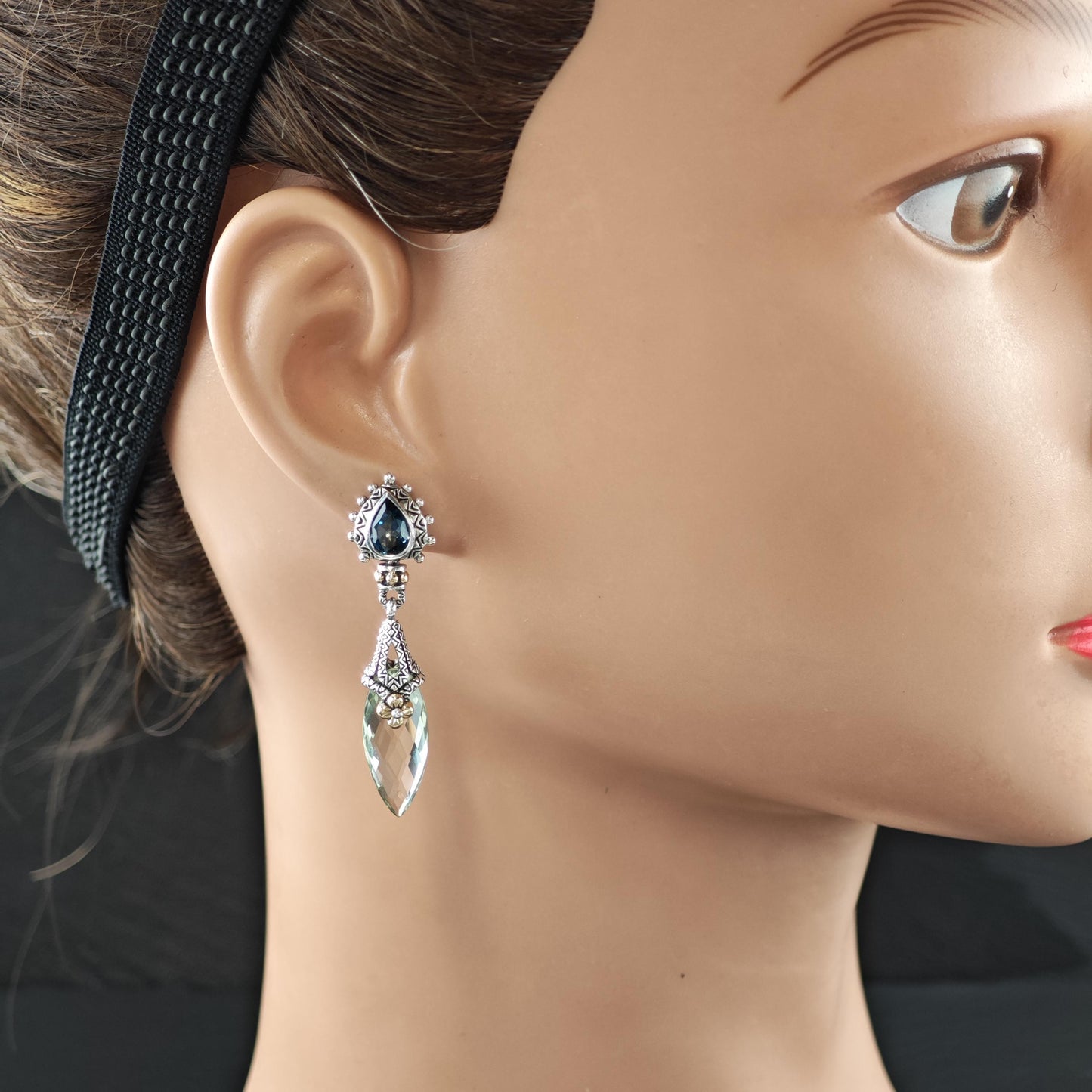 Barbara Bixby Topaz, Quartz 18K Gold Accent Sterling Silver Stud/Dangle Earrings