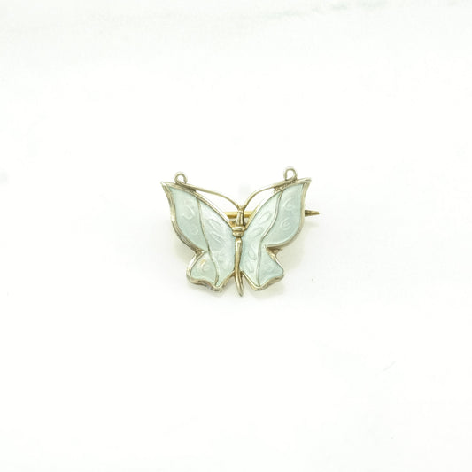 White Silver Brooch Butterfly Enamel Sterling