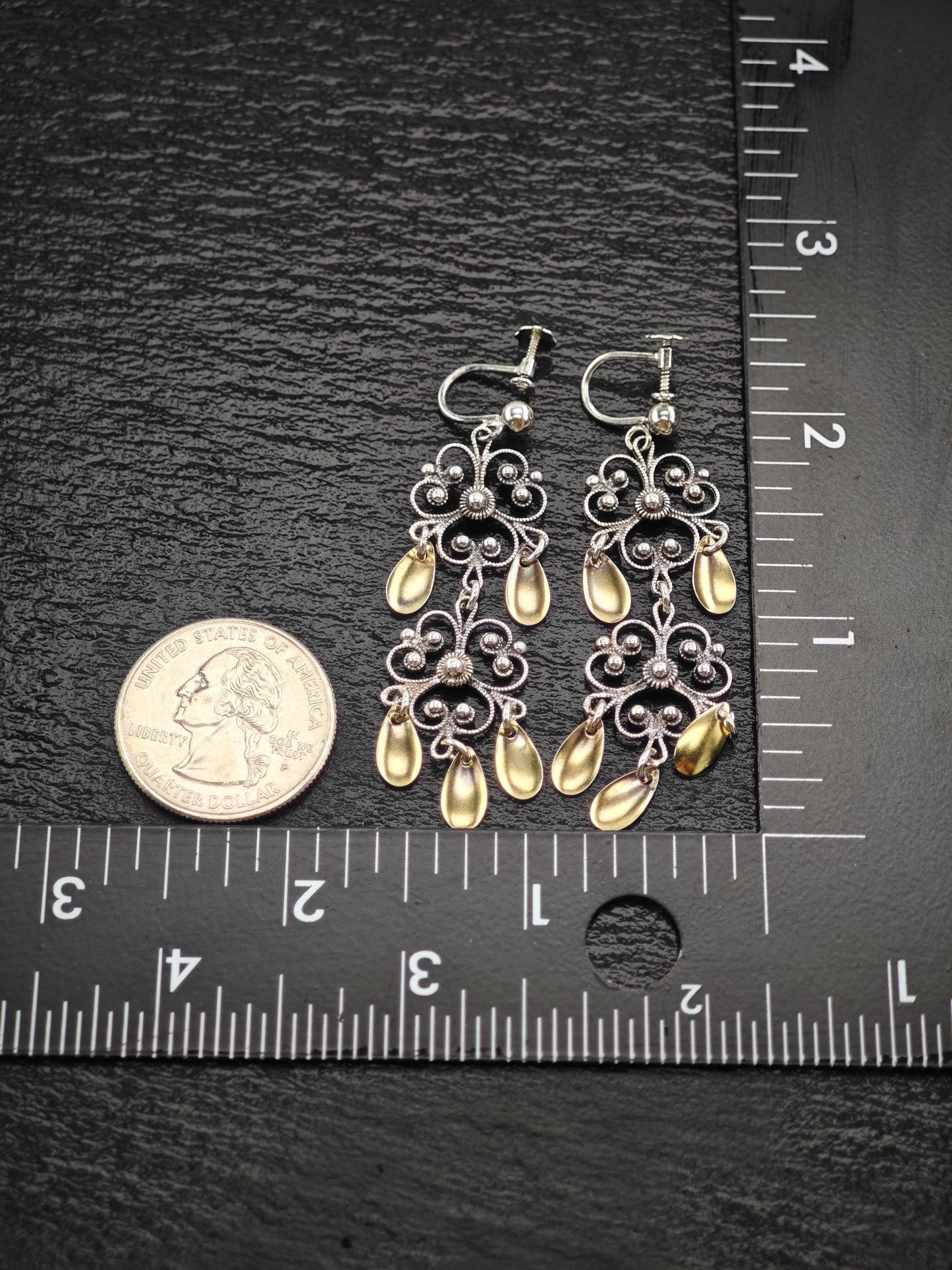 Early David Andersen Gold Floral, Screw Back Earrings Sterling Silver