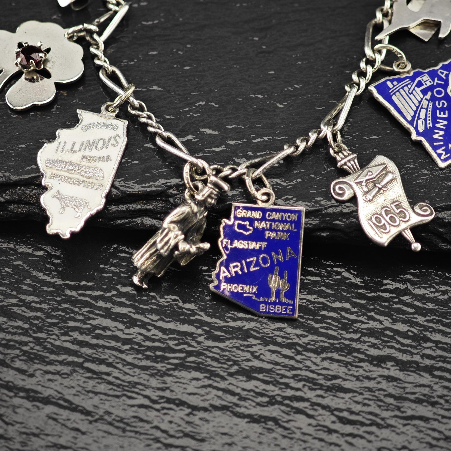 Enamel State Charm Bracelet Sterling Silver 6 3/4" BR3007