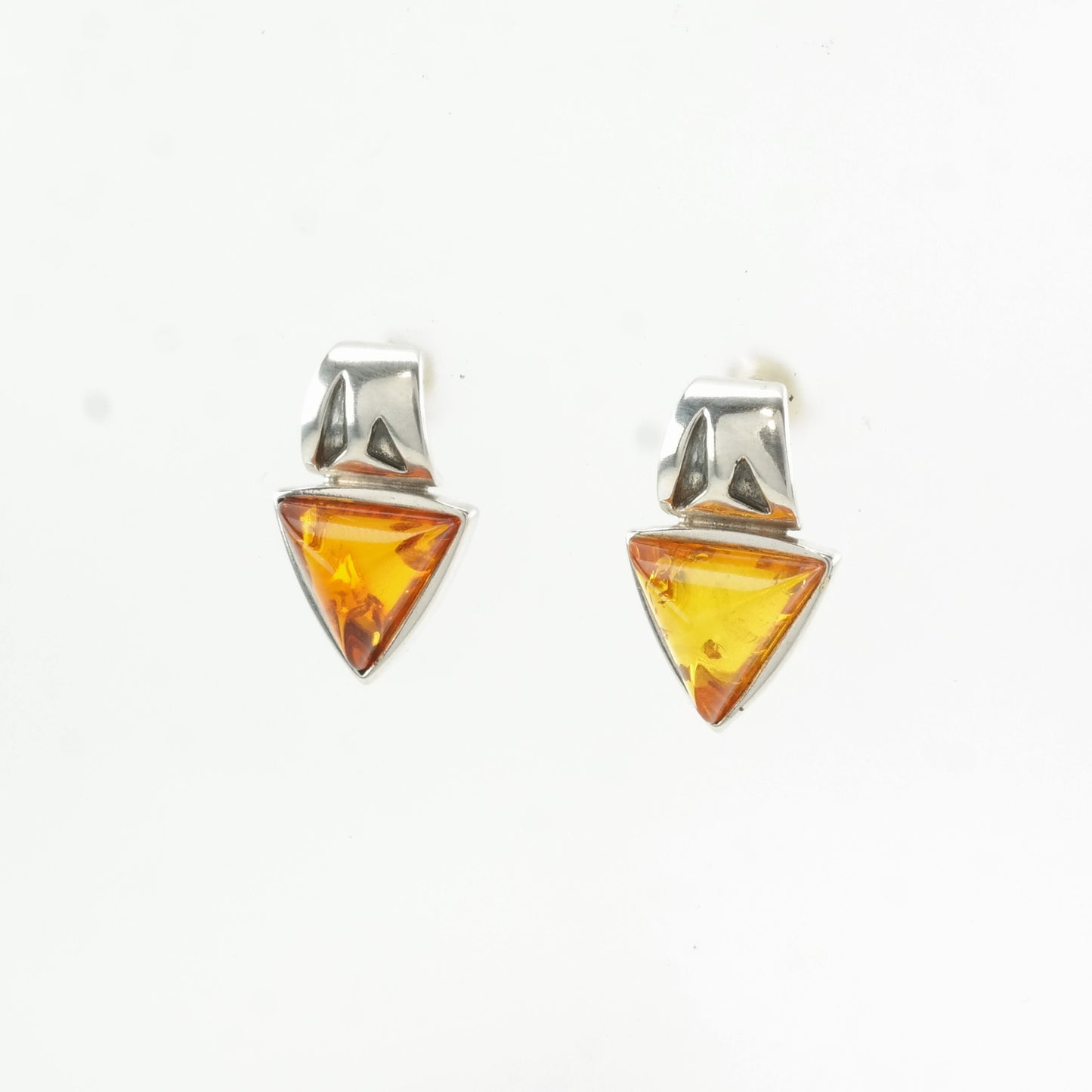 Vintage Sterling Silver Stud Earrings Orange Amber Stamped