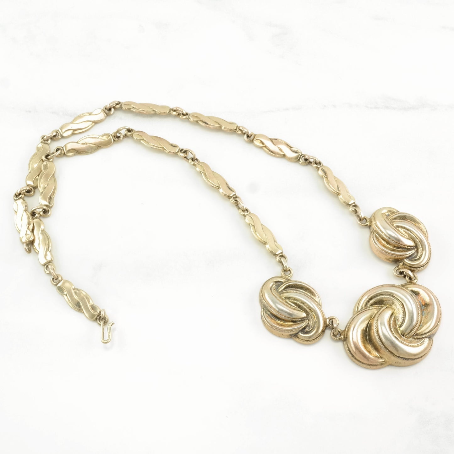 Vintage Victorian, Antique Sterling Silver Gold Gilded Twisted Love Knot Necklace