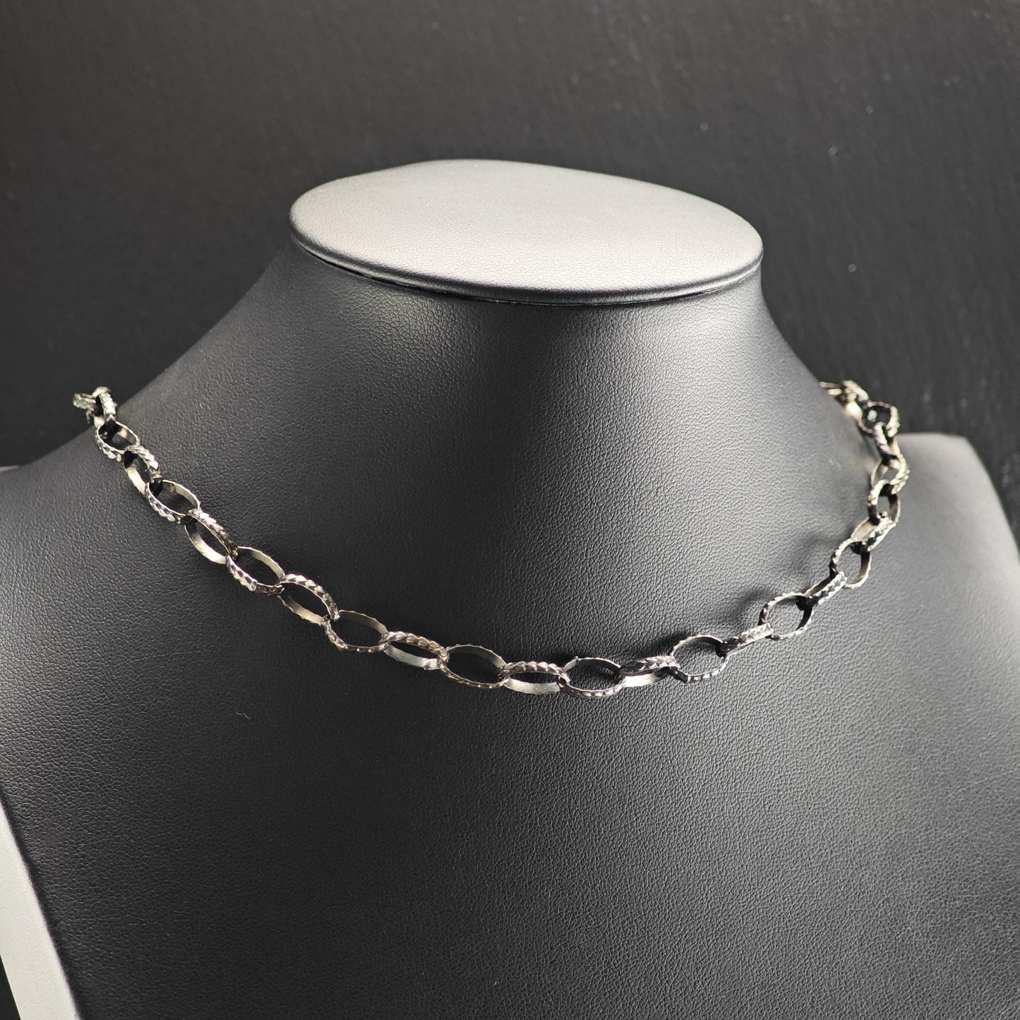 Black Oxidized Oval Chain Sterling Silver Necklace N2762