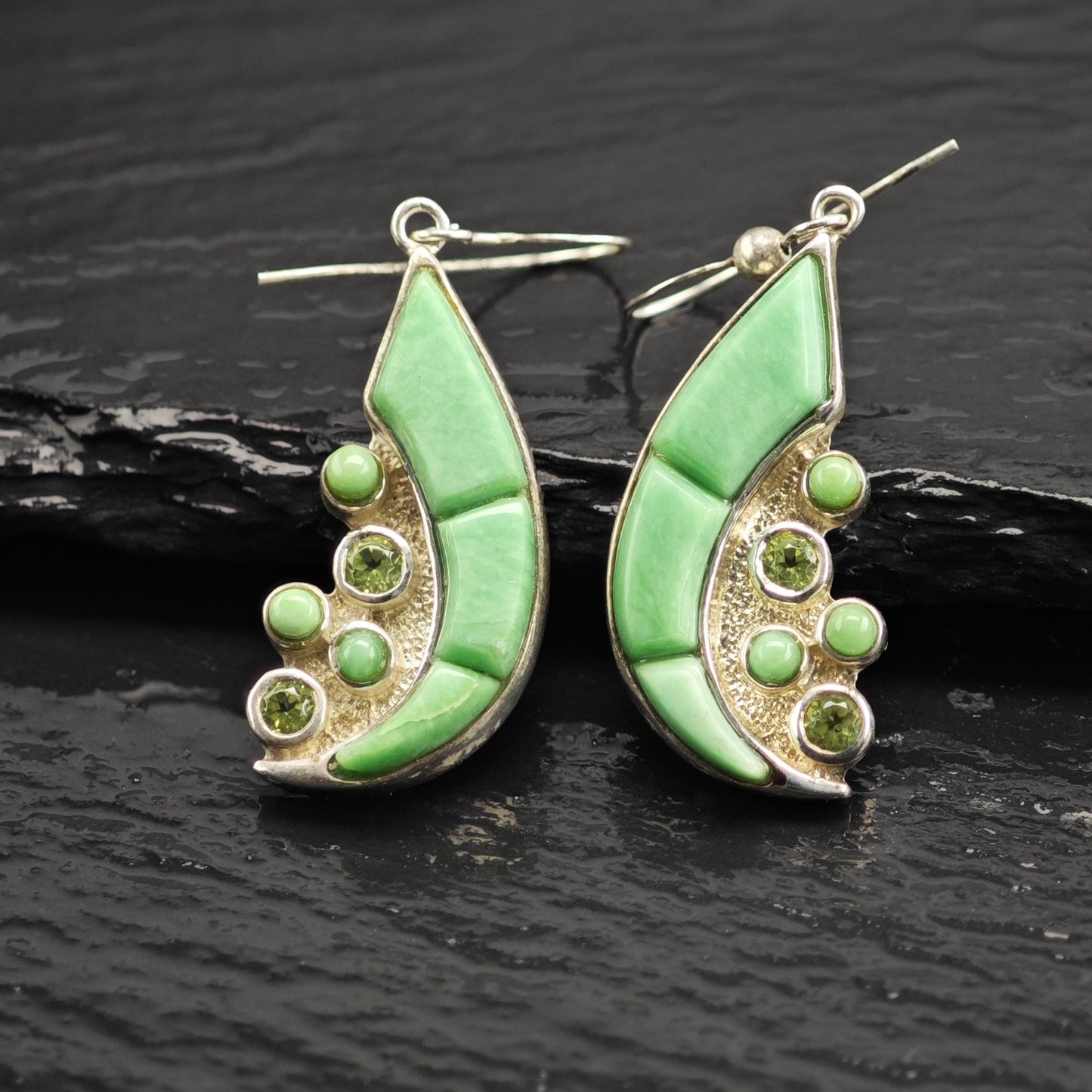 Green Gemstone & Peridot Crest Hook Earrings Sterling Silver ER3188