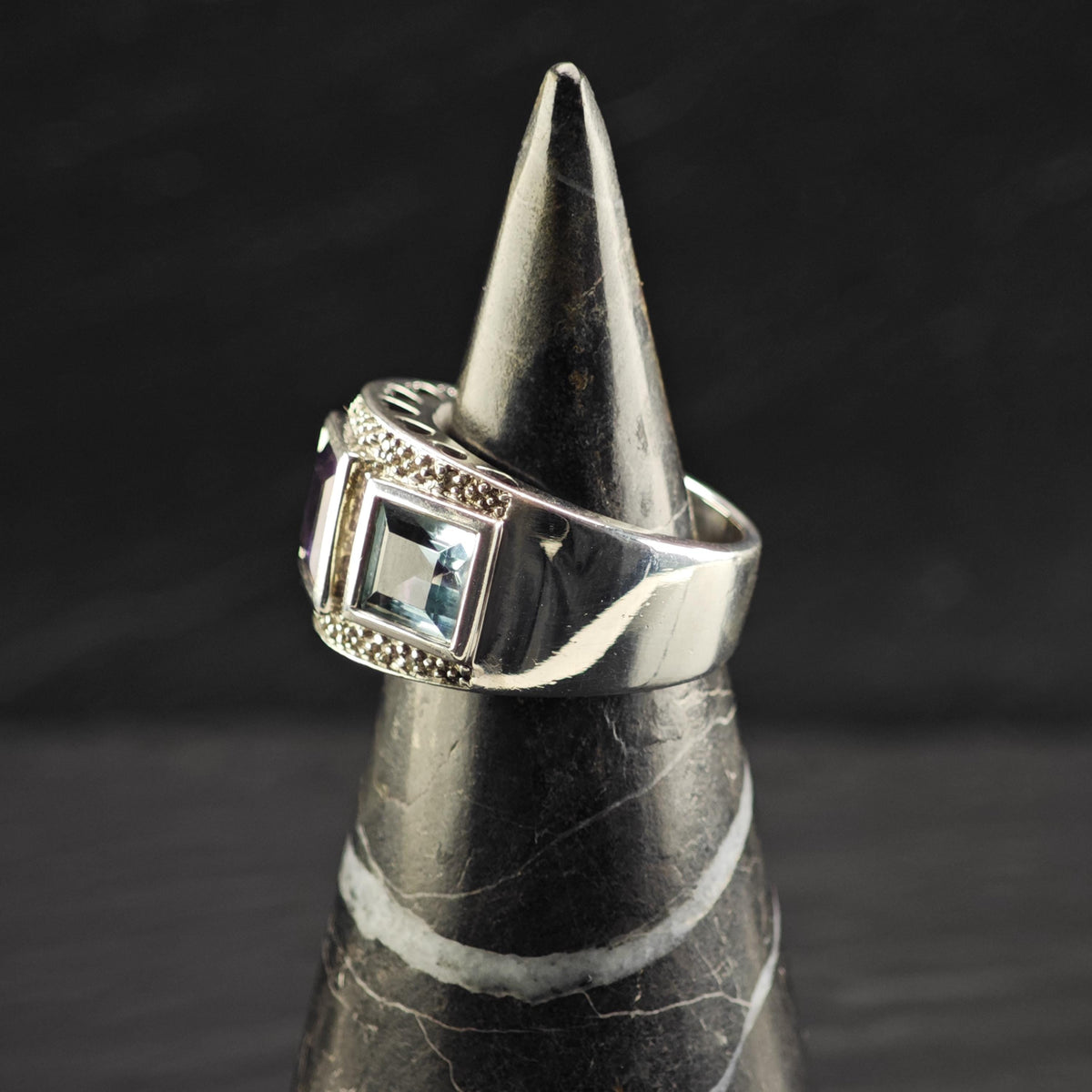 Trio Band Diamond Chips Sterling Silver Ring Sz 6 R6826