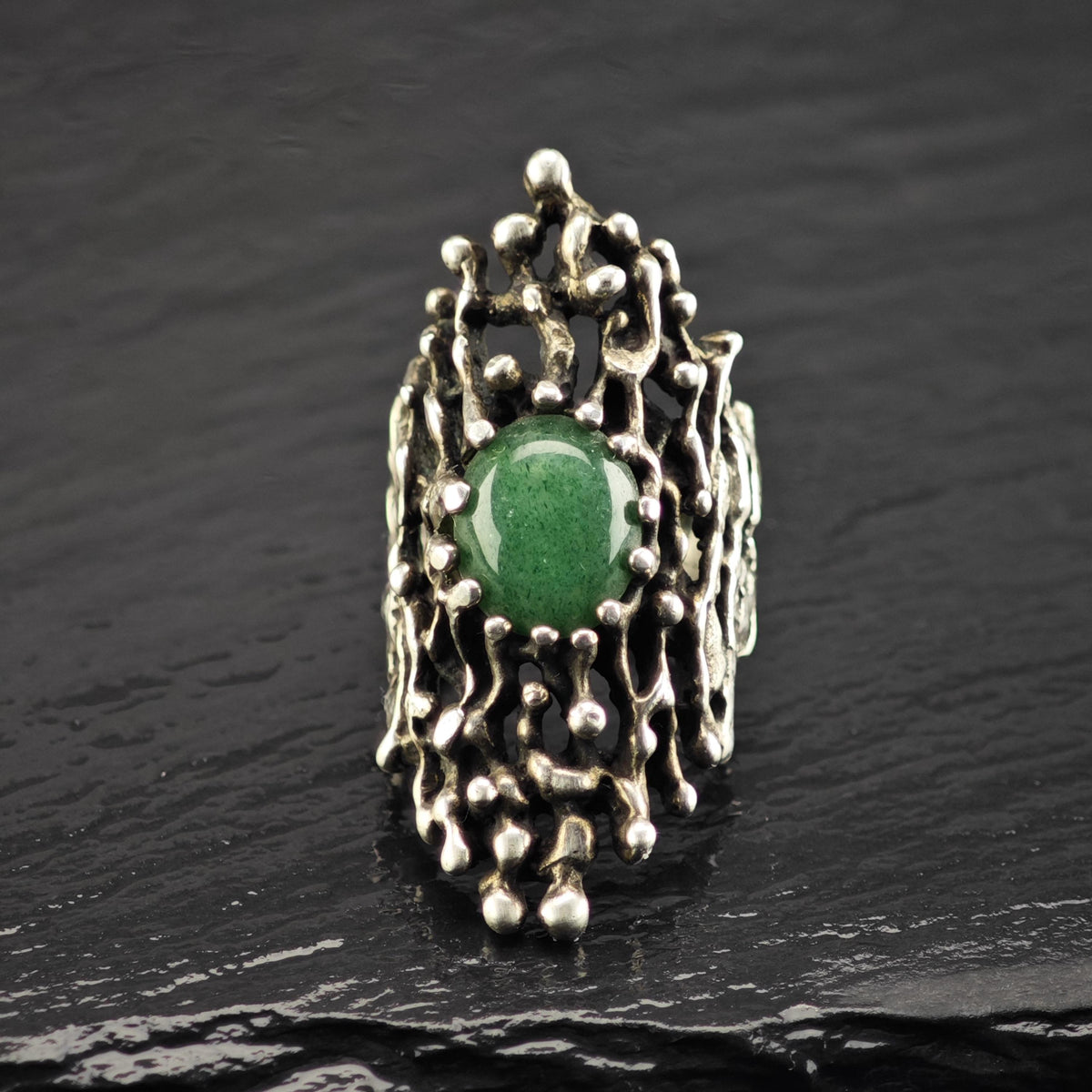 Brutalist Aventurine Open Band Ring Sterling Silver Ring Sz 6 R6867
