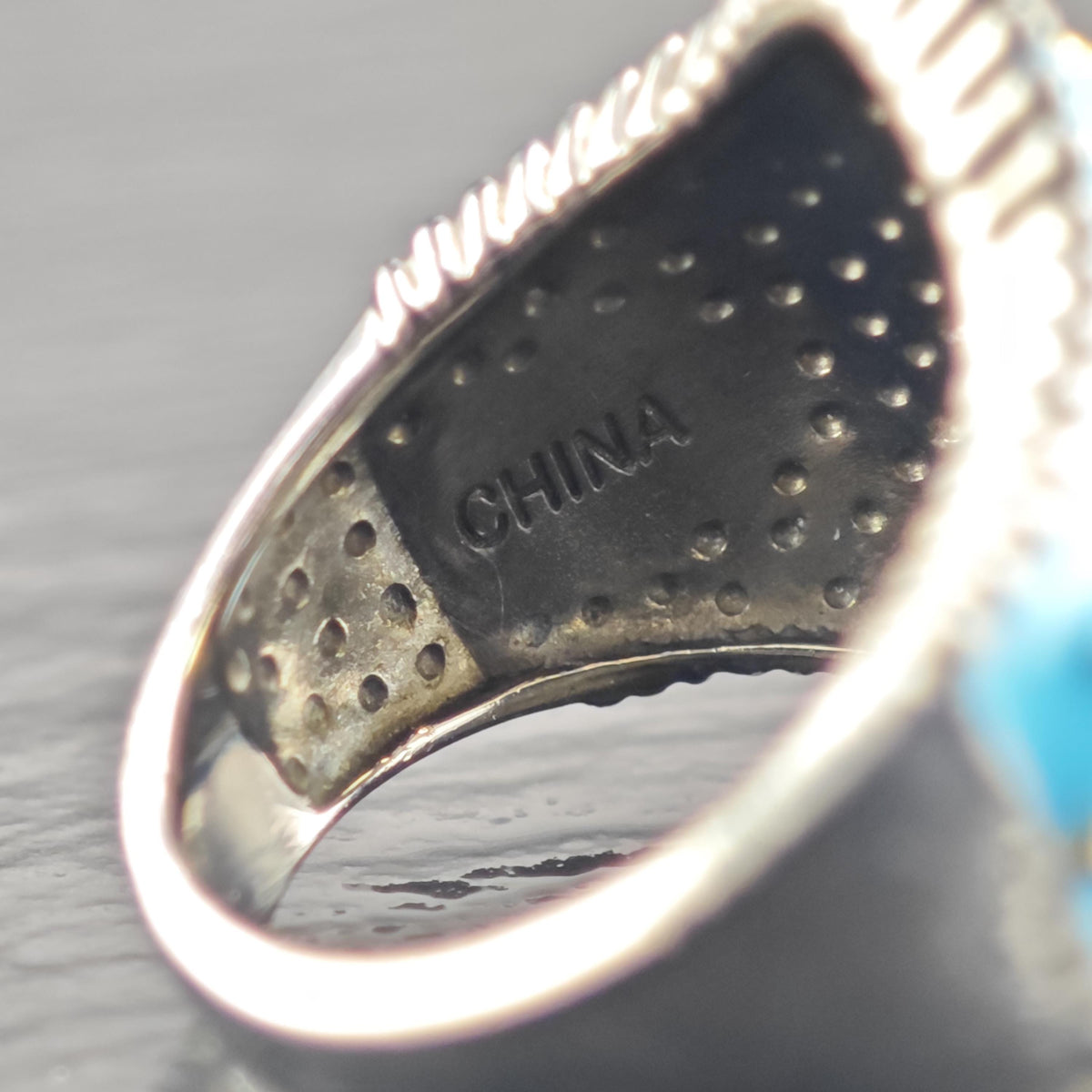 Citrine Blue Enamel Heavy Patina Sterling Silver Ring Sz 6 R6839