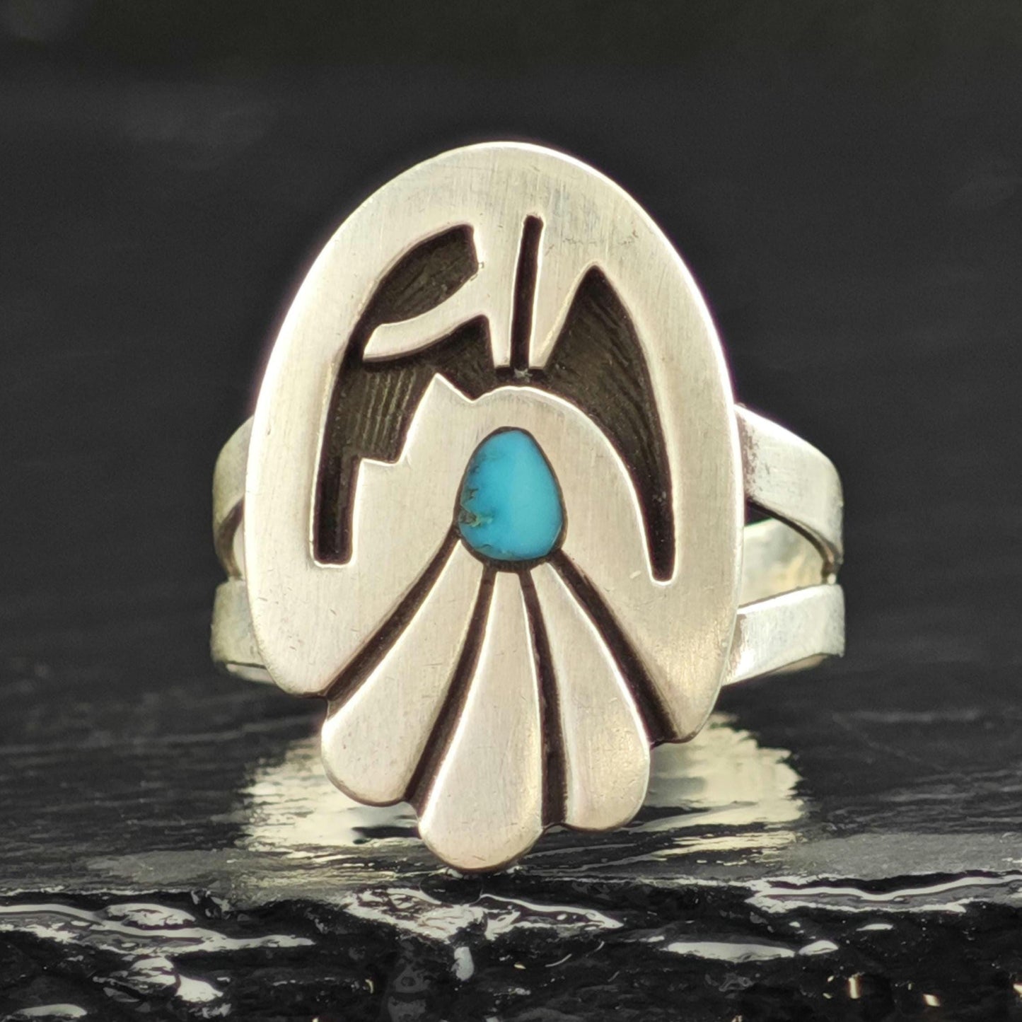 Hopi Turquoise Overlay Sterling Silver Ring Sz9 R6544