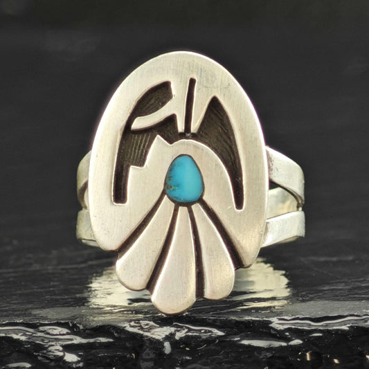 Hopi Turquoise Overlay Sterling Silver Ring Sz9 R6544