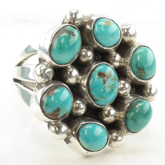 Vintage Zuni Silver Ring Turquoise Flower Cluster Sterling Size 6 1/4