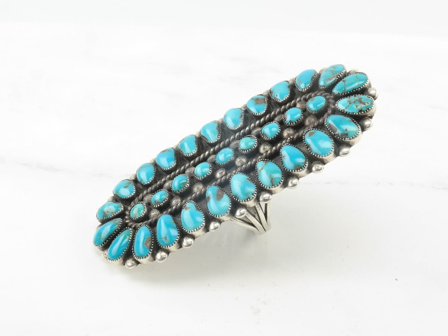 Vintage Native American Sterling Silver Ring Bisbee Turquoise Cluster Blue Size 9