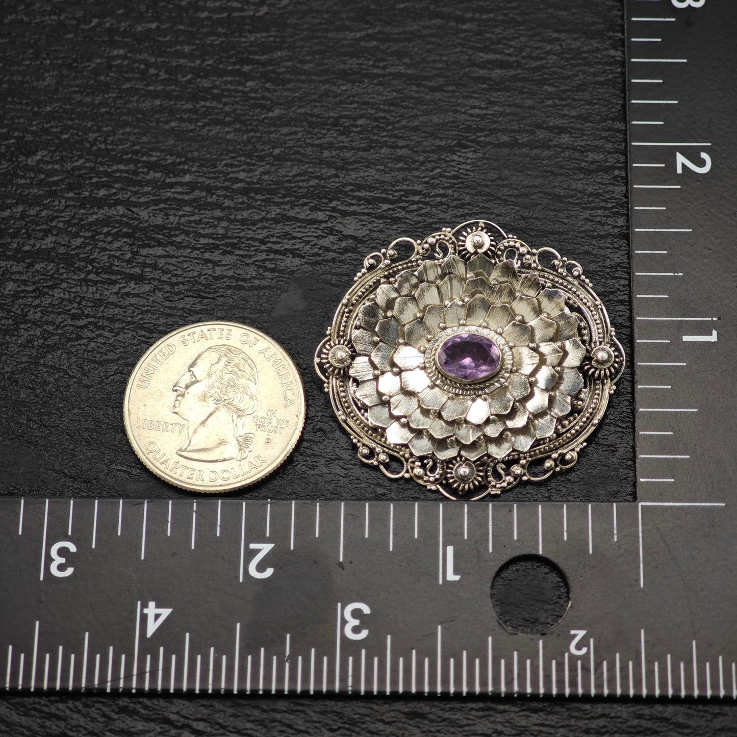 Purple Amethyst Brooch Floral Sterling Silver