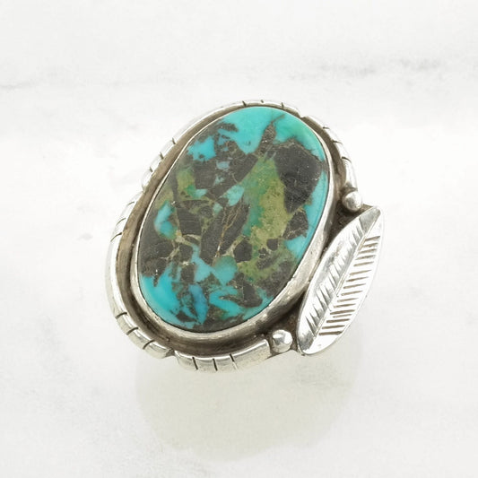 Hopi Sterling Silver Ring, Turquoise Feather Blue Size 9