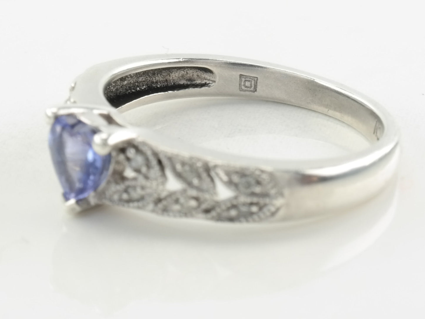 Sterling Silver Heart Ring Tanzanite, Diamond Size 6 3/4