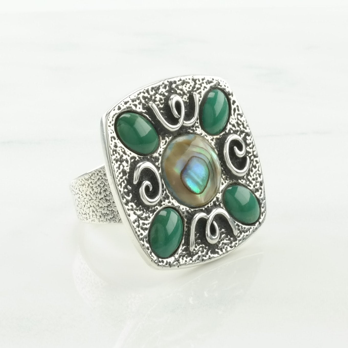 Carolyn Pollack Silver Ring Abalone, Turquoise Scroll Sterling Green Size 9