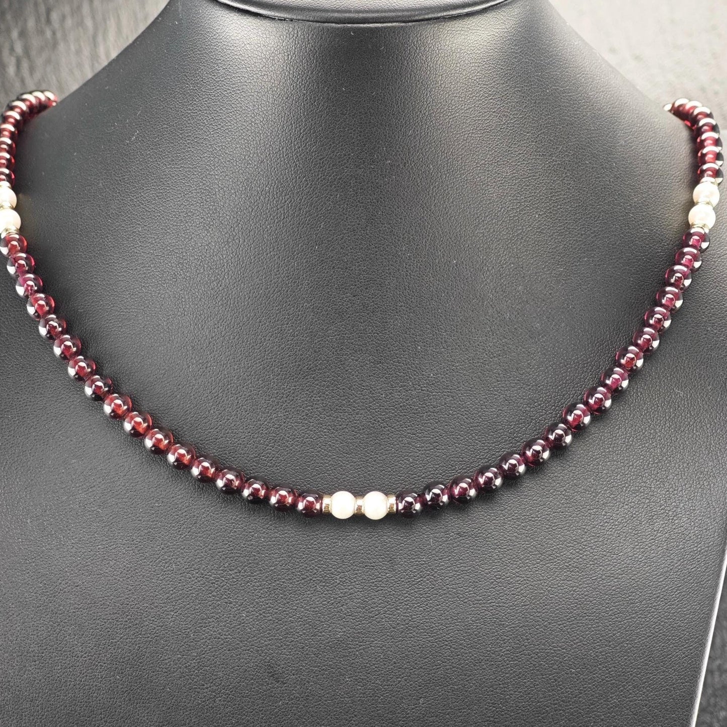 Multi-color Garnet, Pearl 14k Gold Clasp, Beaded Necklace Sterling Silver N2471