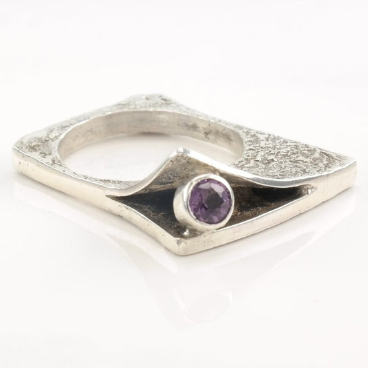 Vintage Modernist Silver Ring Amethyst Size 7 1/4