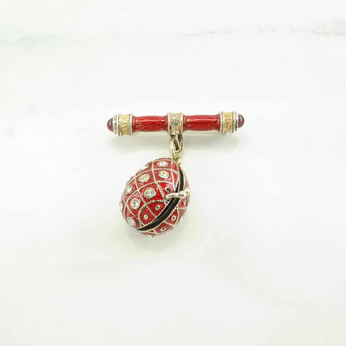 Vintage Soviet USSR Enamel, Garnet Egg, Cupid Sterling Silver Pendant