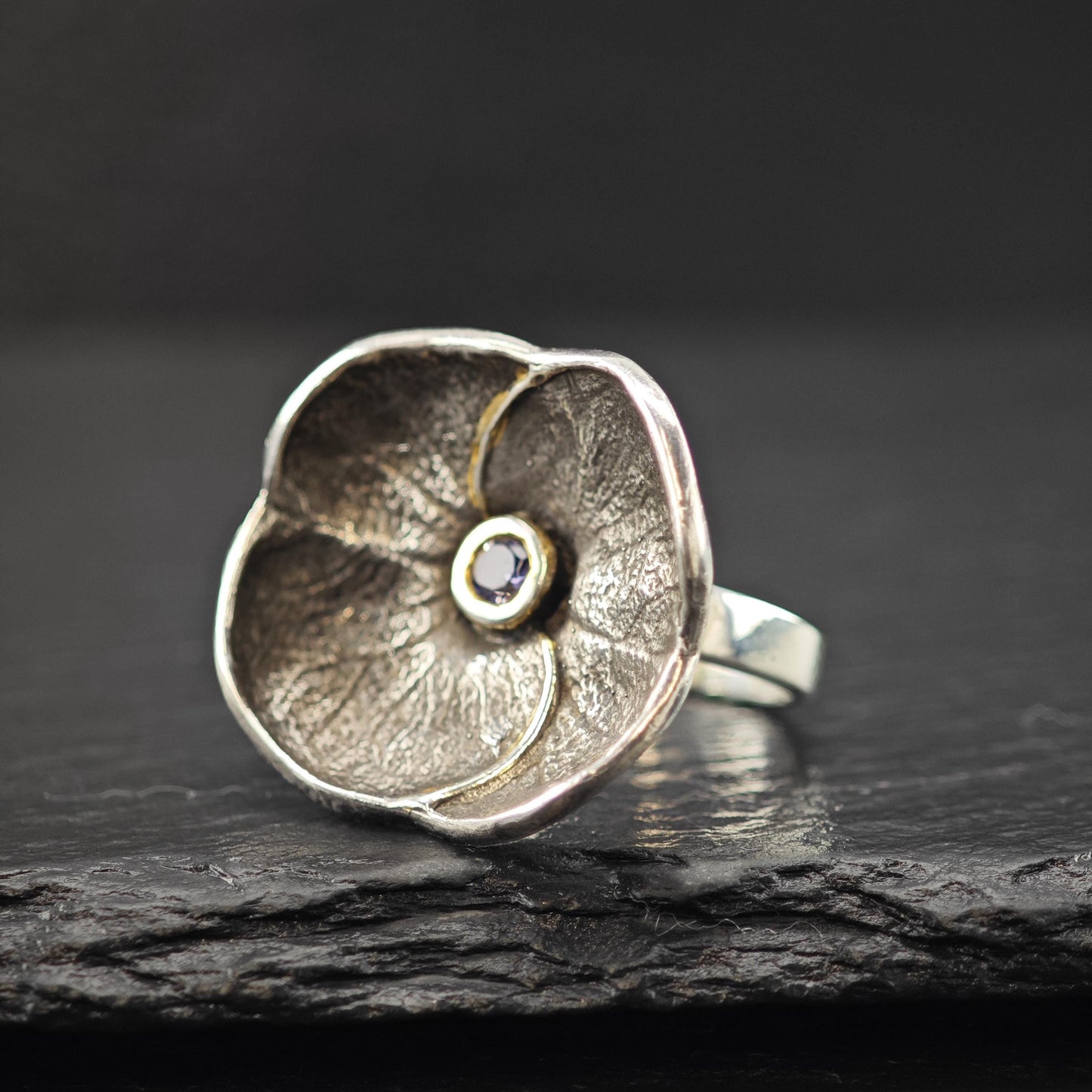 Abstract Flower Amethyst Gemstone Ring Sterling Silver Size 5 1/2 R6032