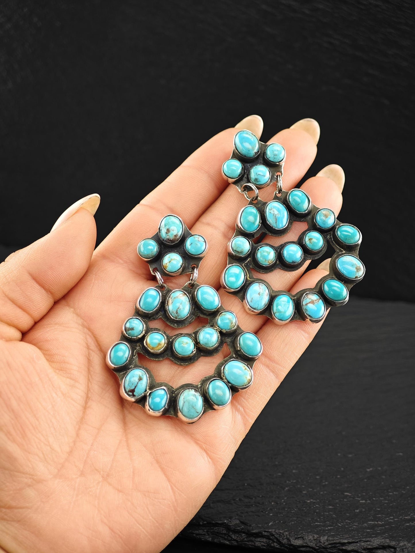 Rocki Gorman, Kee Cook Sterling Silver Turquoise Cluster Earrings - Unique Native American Jewelry