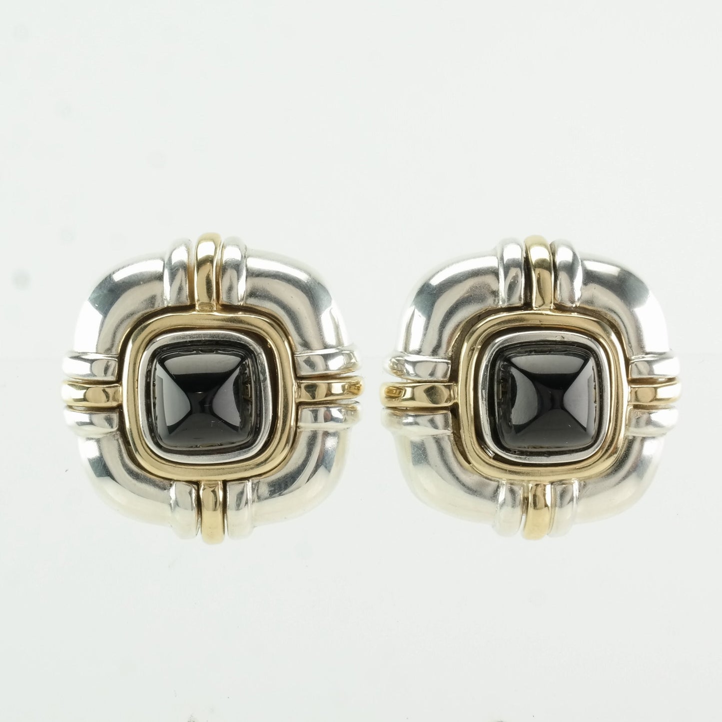 Designer Sterling Silver Black Onyx, 18K Gold Earrings Clip On