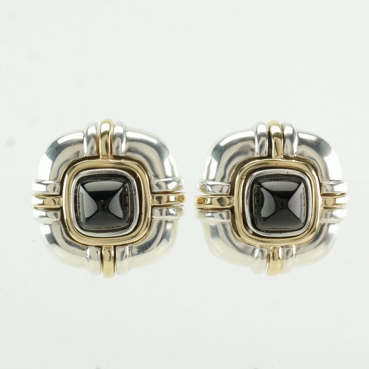 Designer Sterling Silver Black Onyx, 18K Gold Earrings Clip On