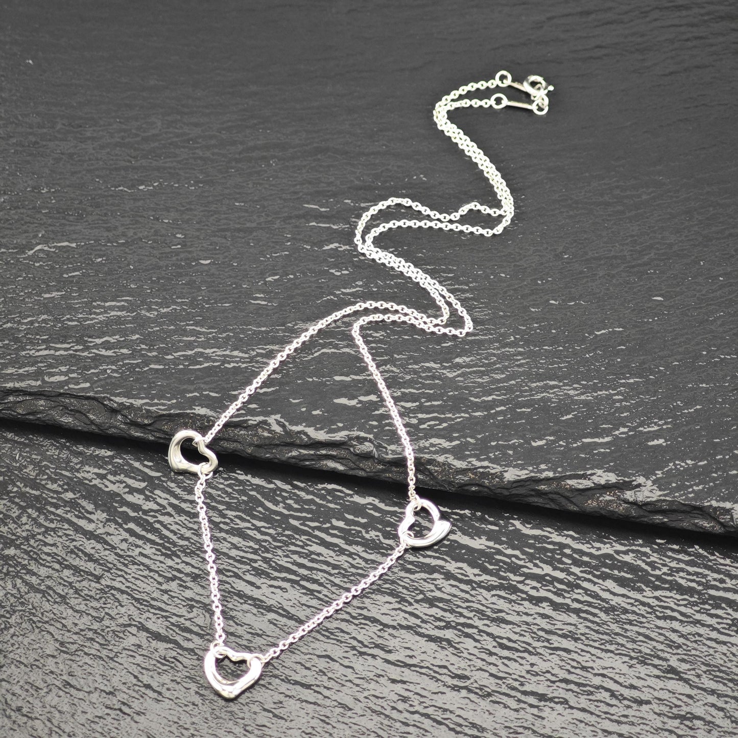 Vintage Tiffany & Co. Sterling Silver Open Heart Station Necklace