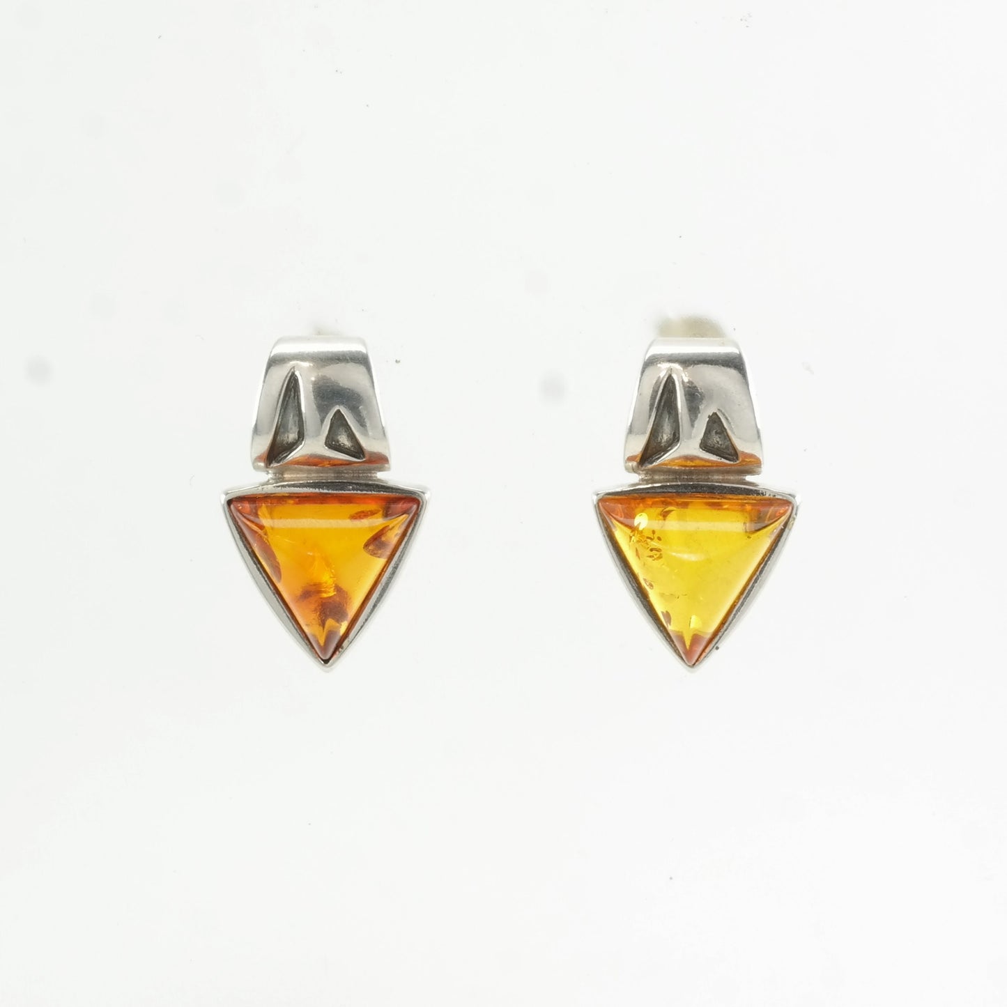 Vintage Sterling Silver Stud Earrings Orange Amber Stamped