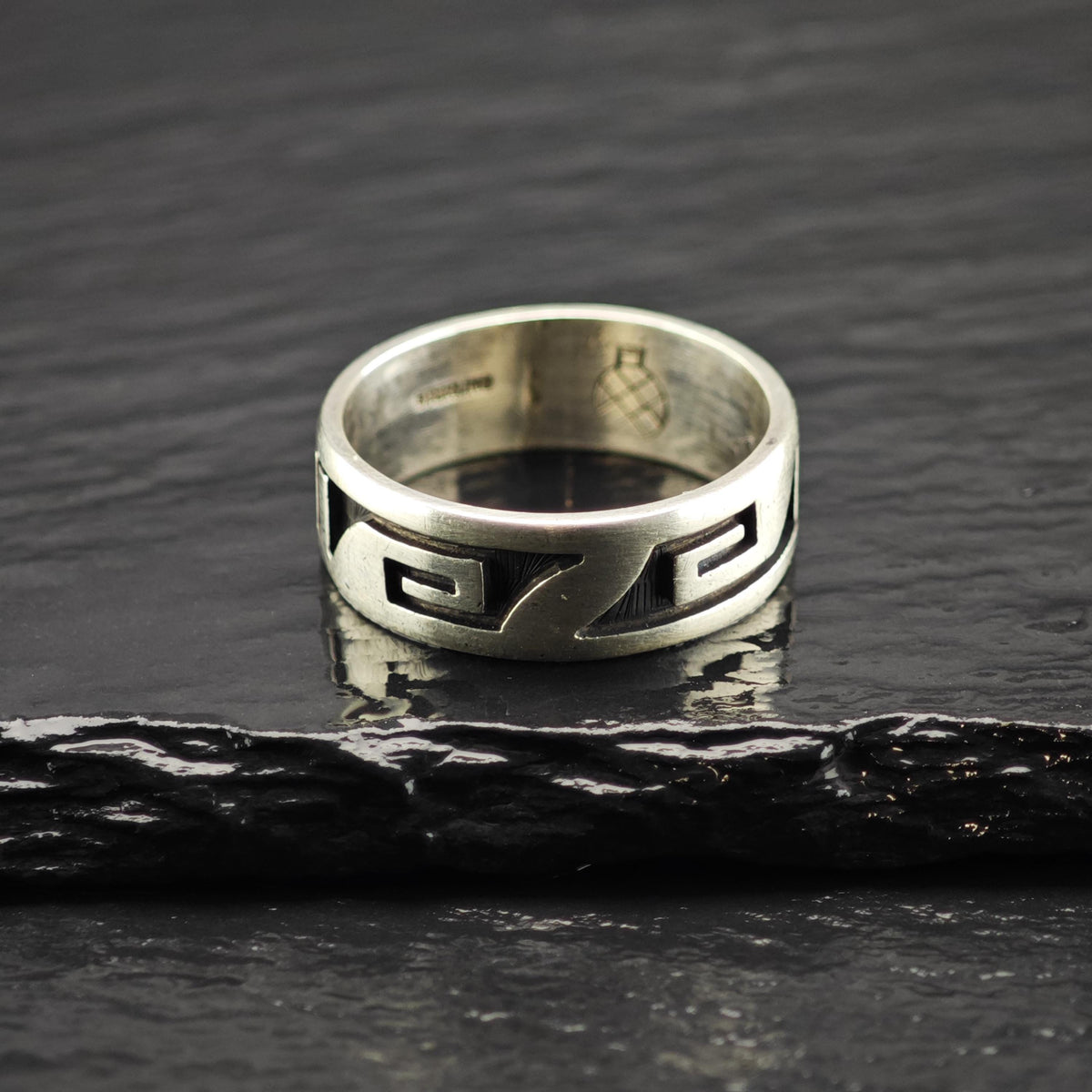 Hopi Overlay Band By Archie Talahaftewa Sterling Silver Sz 11 R6850