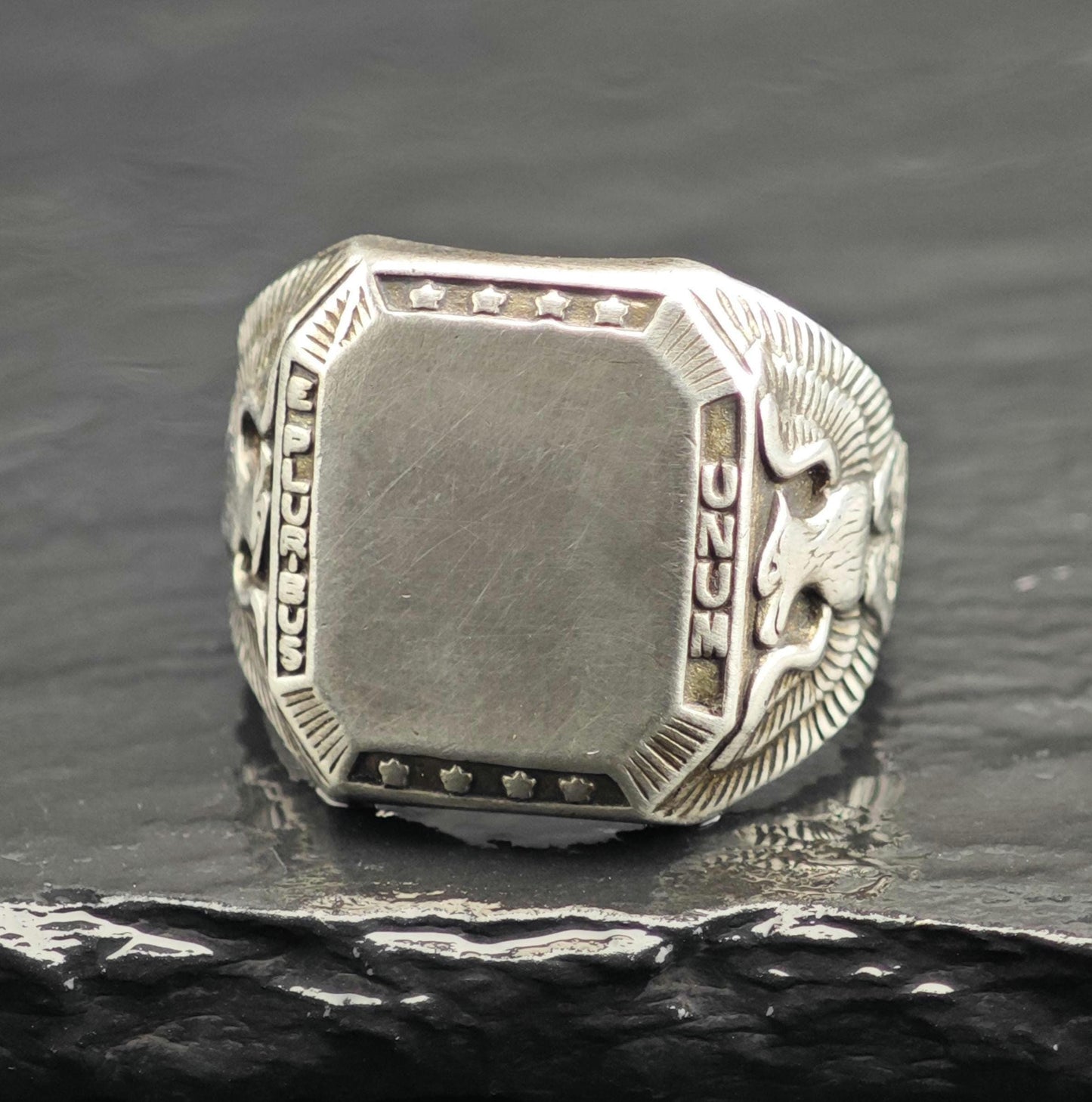 Art Deco Eagle Signet Eploribus Unum Sterling Silver Ring Sz 10 3/4 R6720