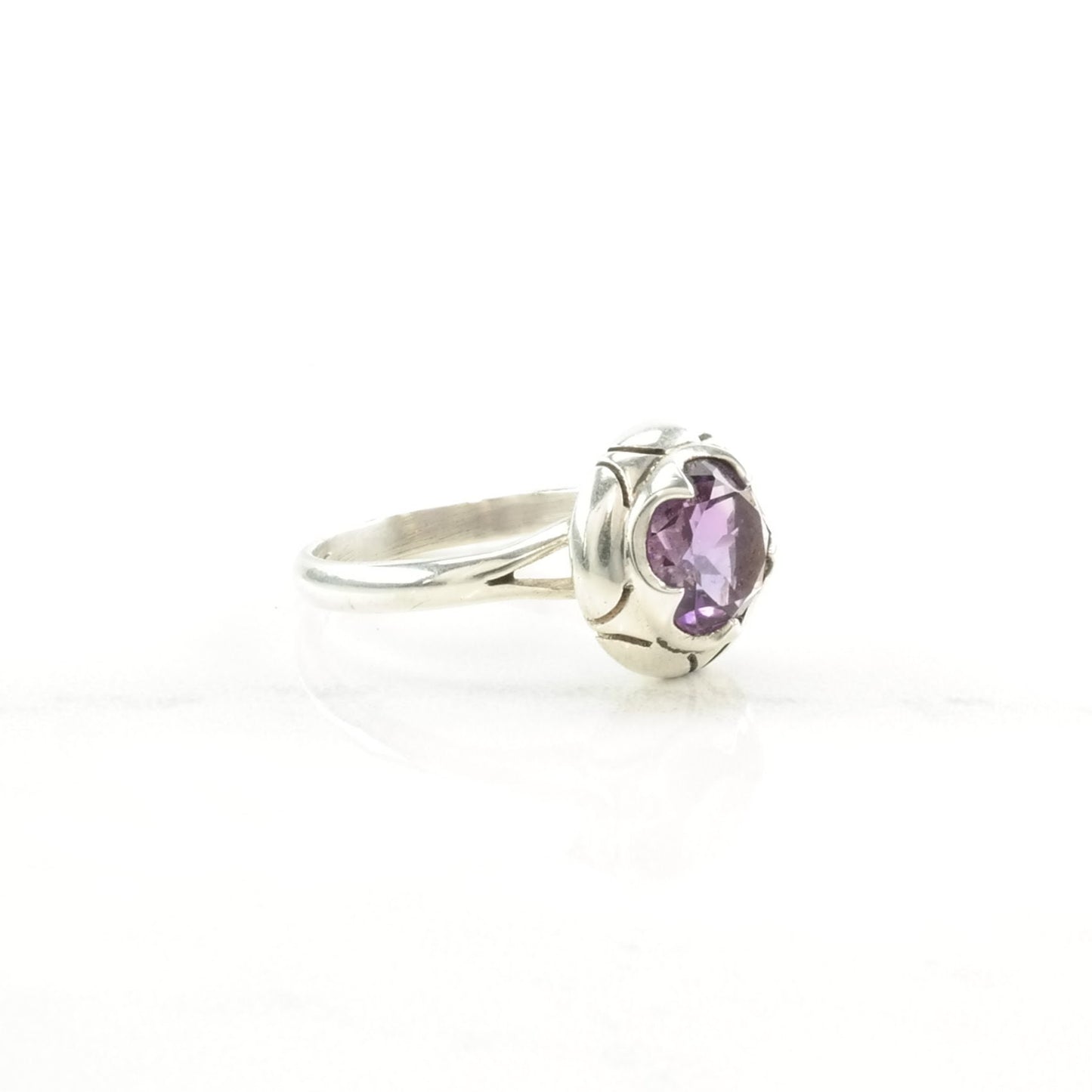 Sterling Silver Ring Amethyst Modernist Purple Size 7 3/4