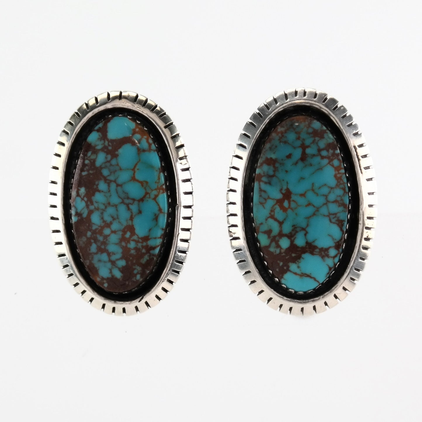 Native American Sterling Silver Spiderweb Turquoise Earrings Clip on