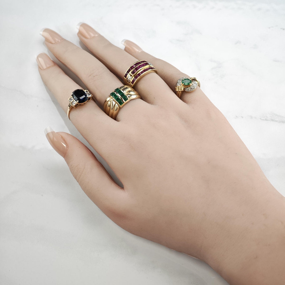 Natural Emerald 14K Gold Woven Band Ring Sz 9 R6787