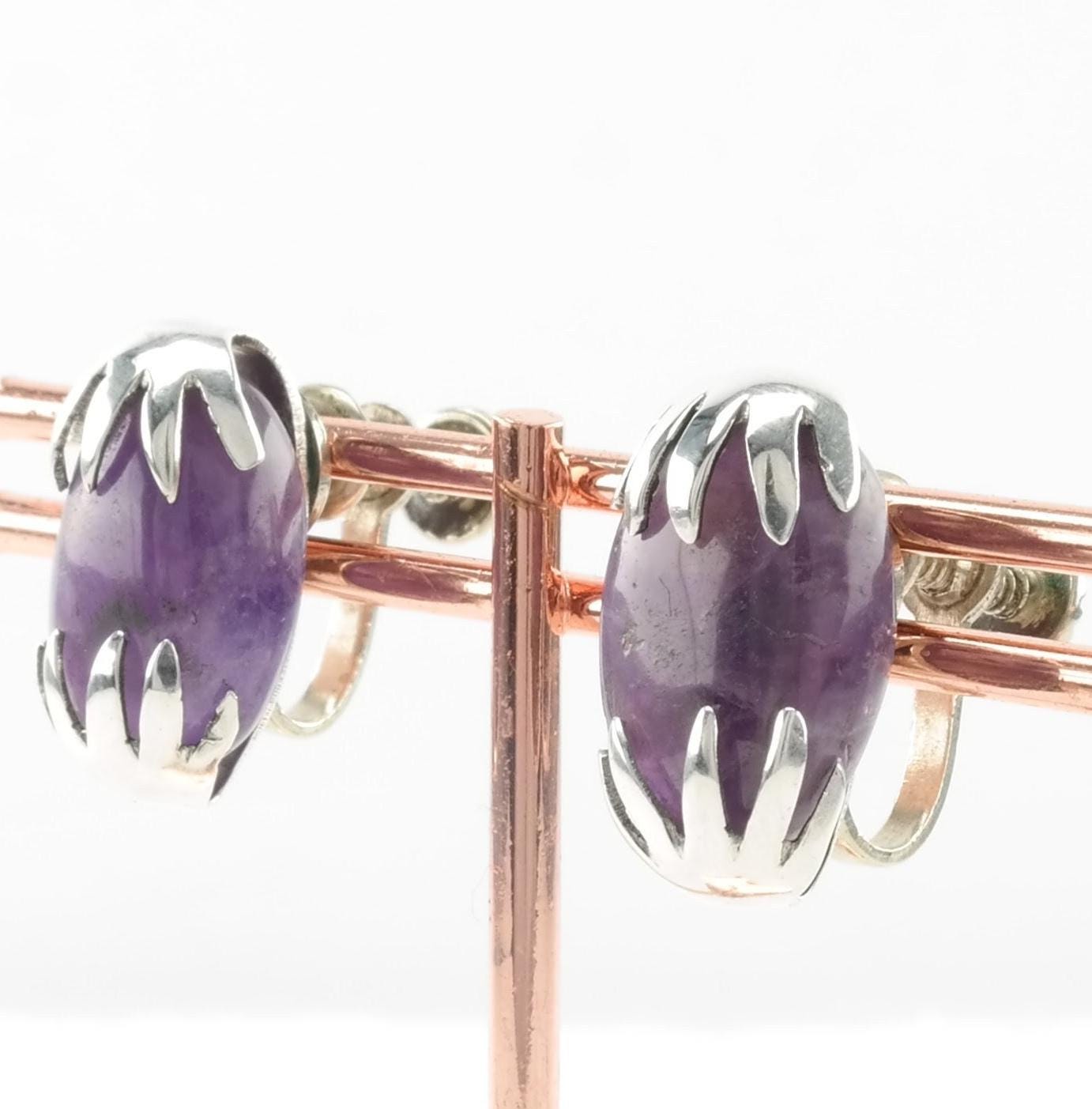 Sterling Silver Amethyst Earrings Screw back