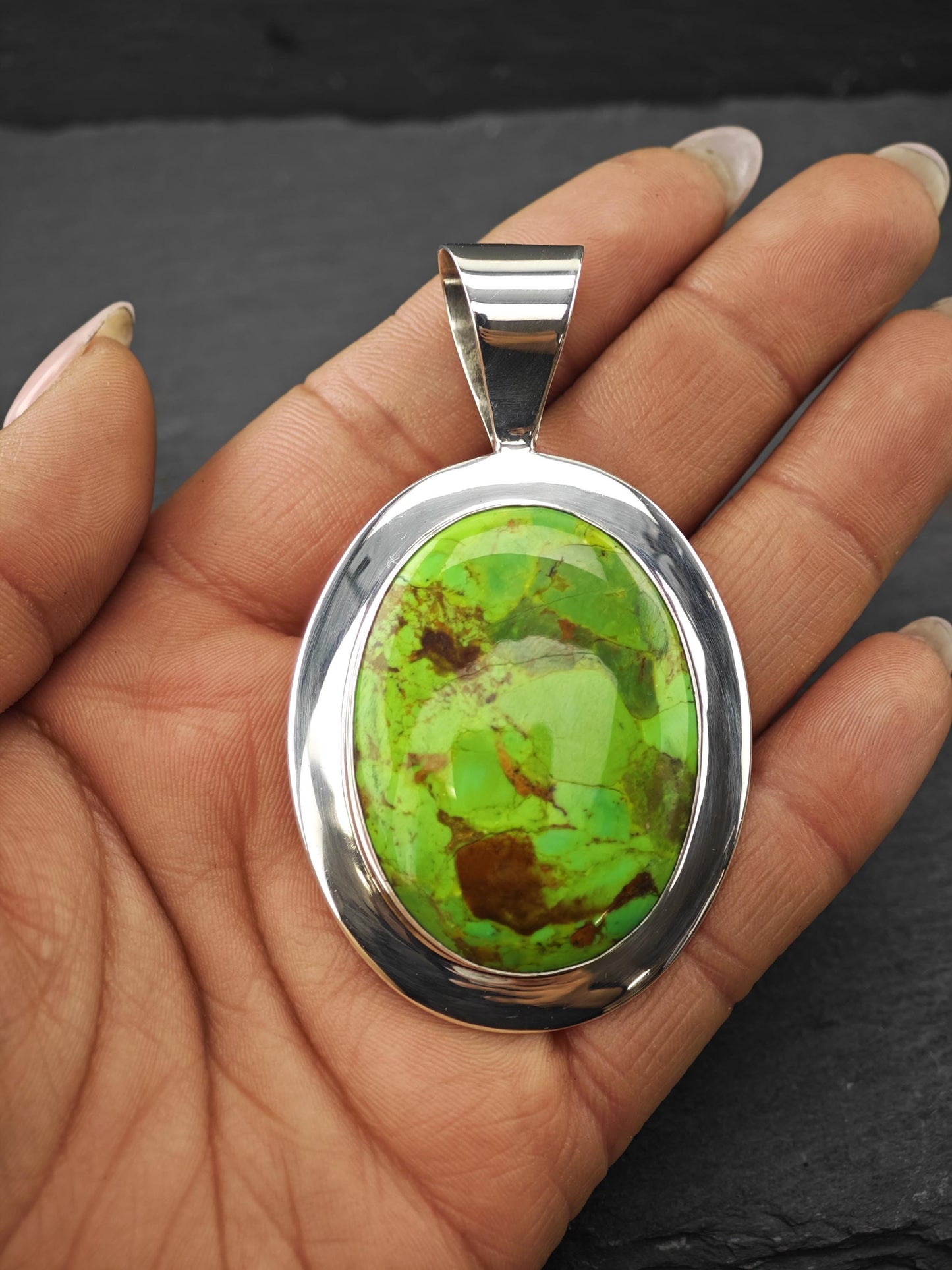DTR Green Dyed Turquoise Sterling Silver Pendant