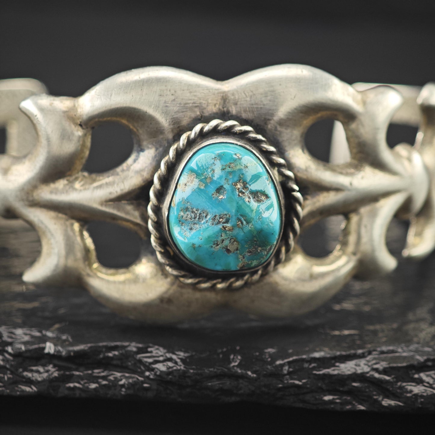 Native American Sandcast Turquoise Cuff Bracelet Sterling Silver