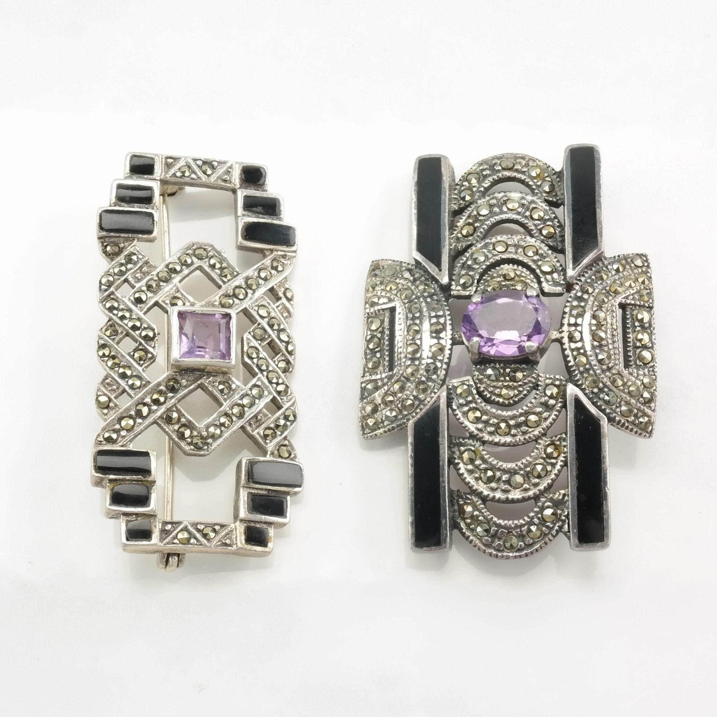 Art Deco Style Silver Brooch Sterling Marcasite