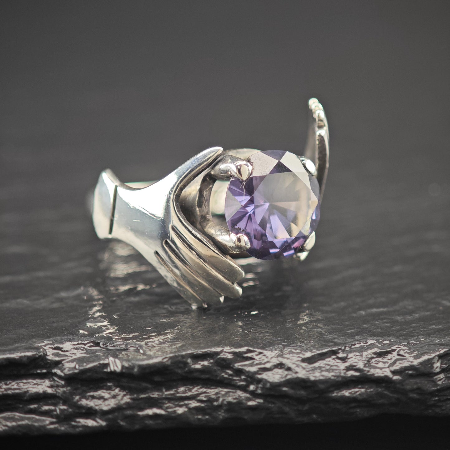 Mexican Alexandrite Hands Ring Sterling Silver, Color Change
