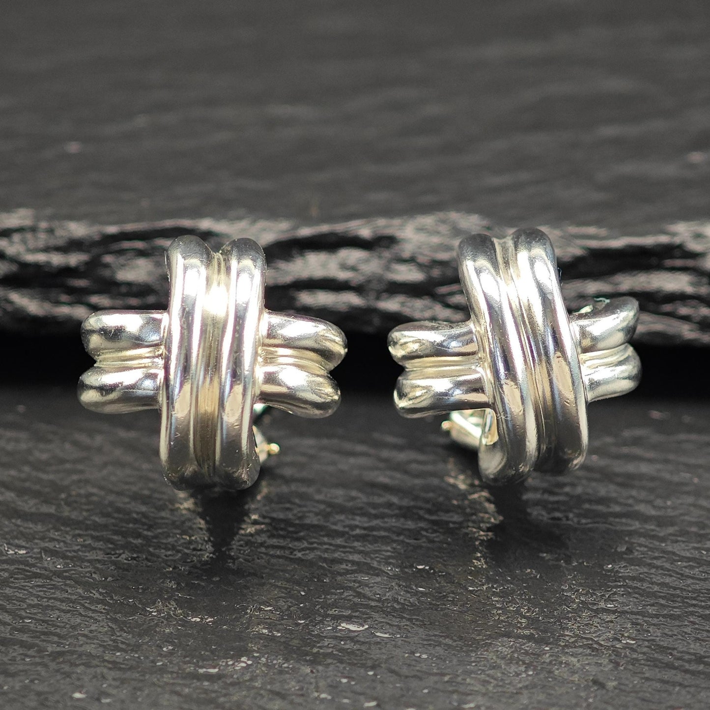 Tiffany & Co Criss Cross, Omega Back Earrings Sterling Silver