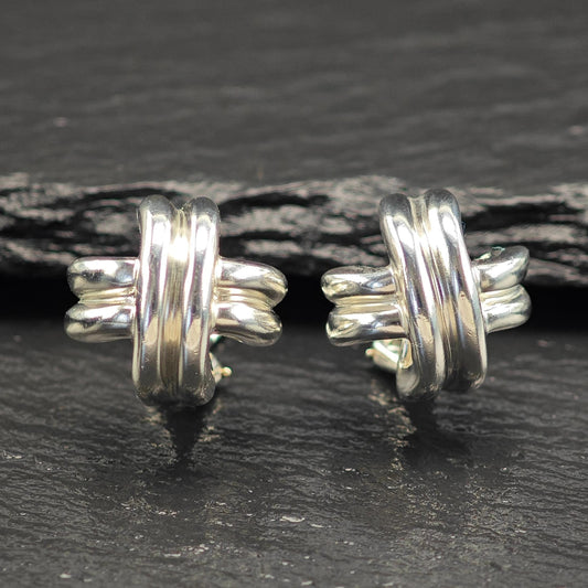 Tiffany & Co Criss Cross, Omega Back Earrings Sterling Silver