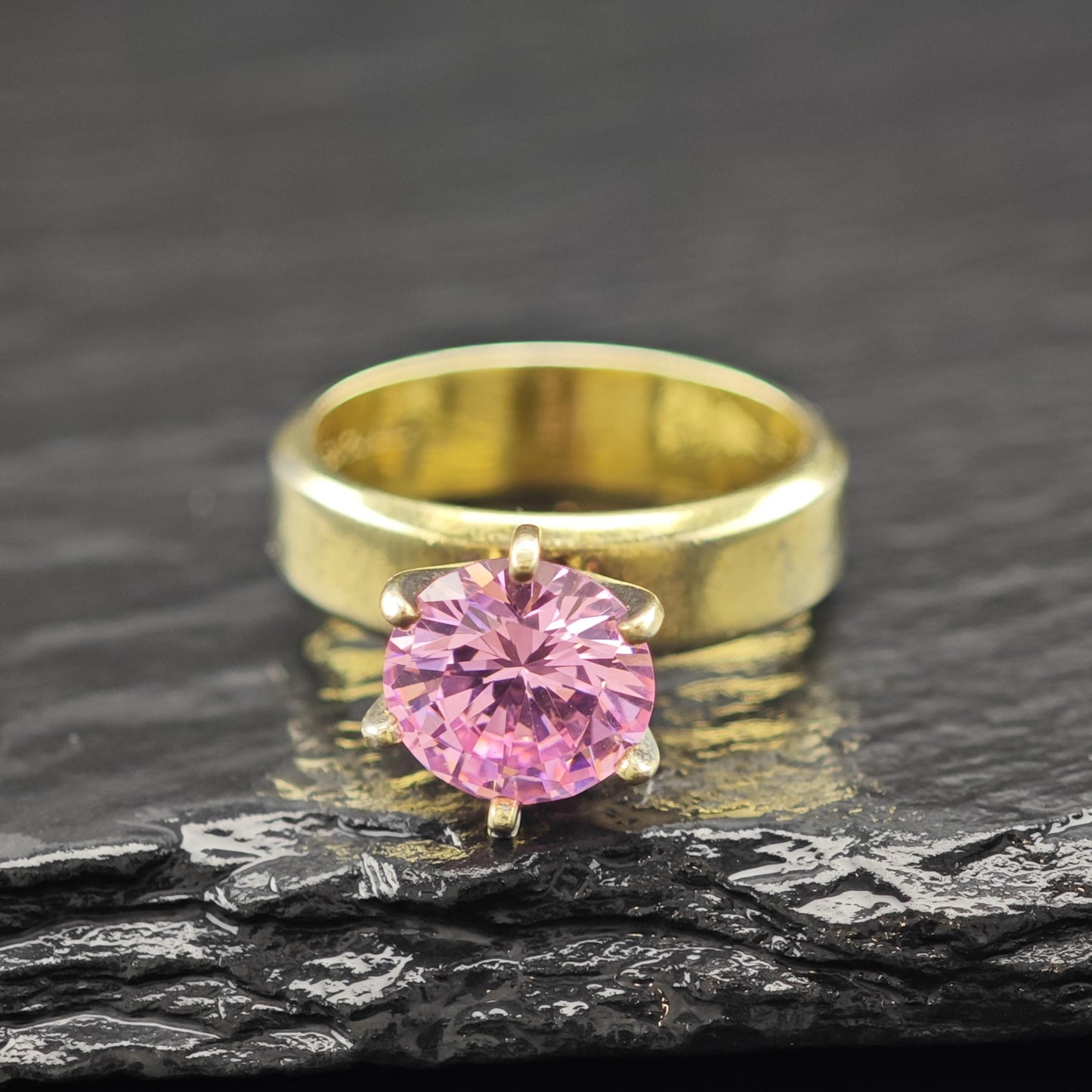 Pink CZ 14K Gold Plated Ring Sterling Silver Sz 5 R6162
