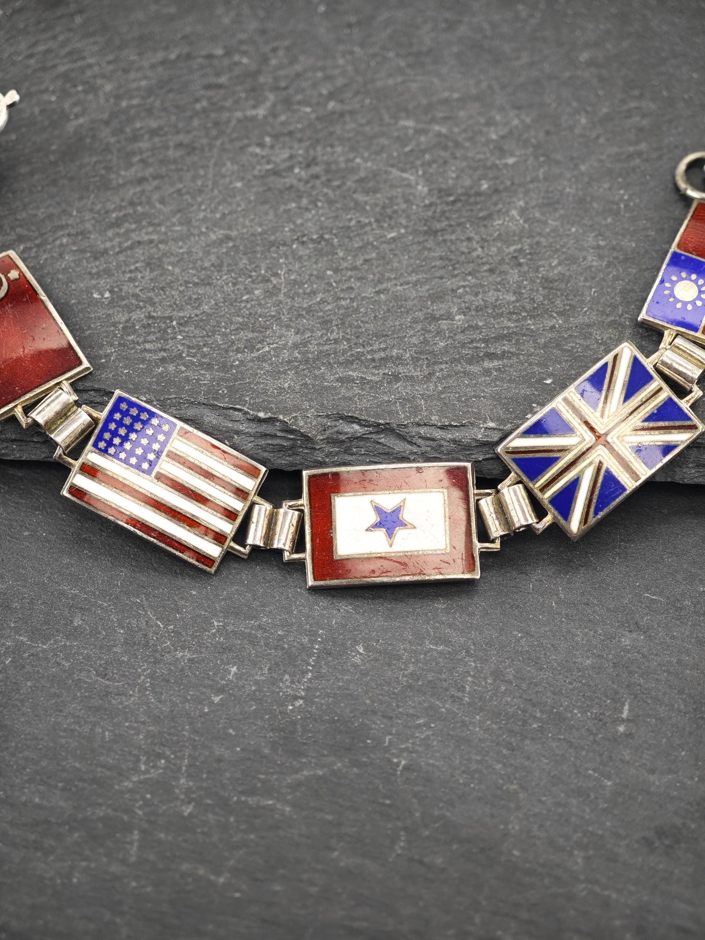 Vintage Enamel WWII Bracelet Sterling Silver