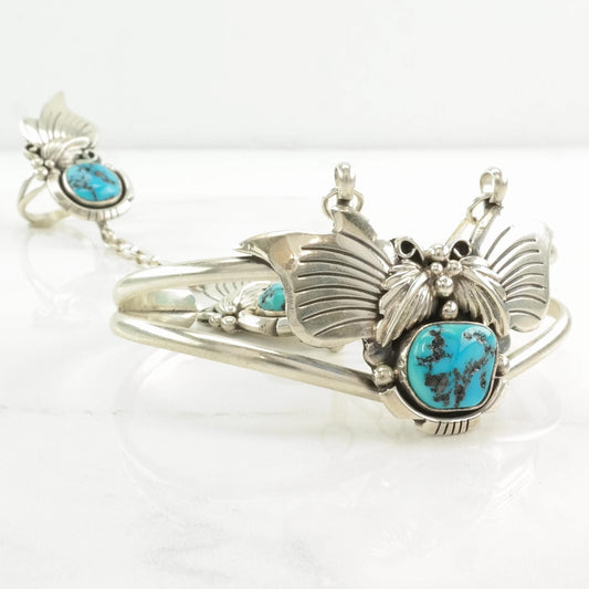 Native American Sterling Silver Cuff Bracelet Blue Turquoise Ring